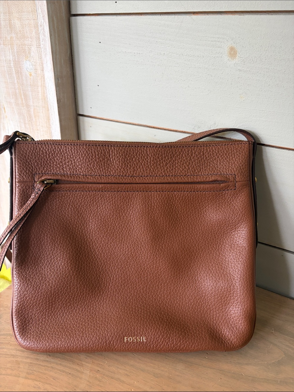 Fossil Brown Pebbled Leather Crossbody Bag
